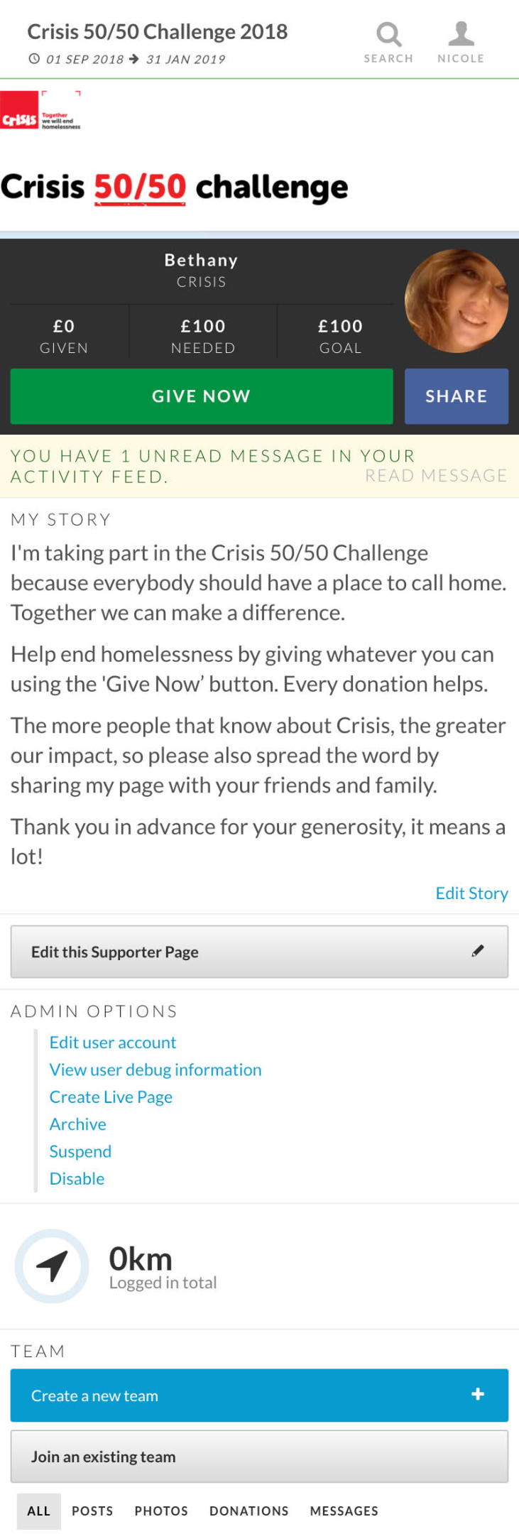 Supporter fundraising page