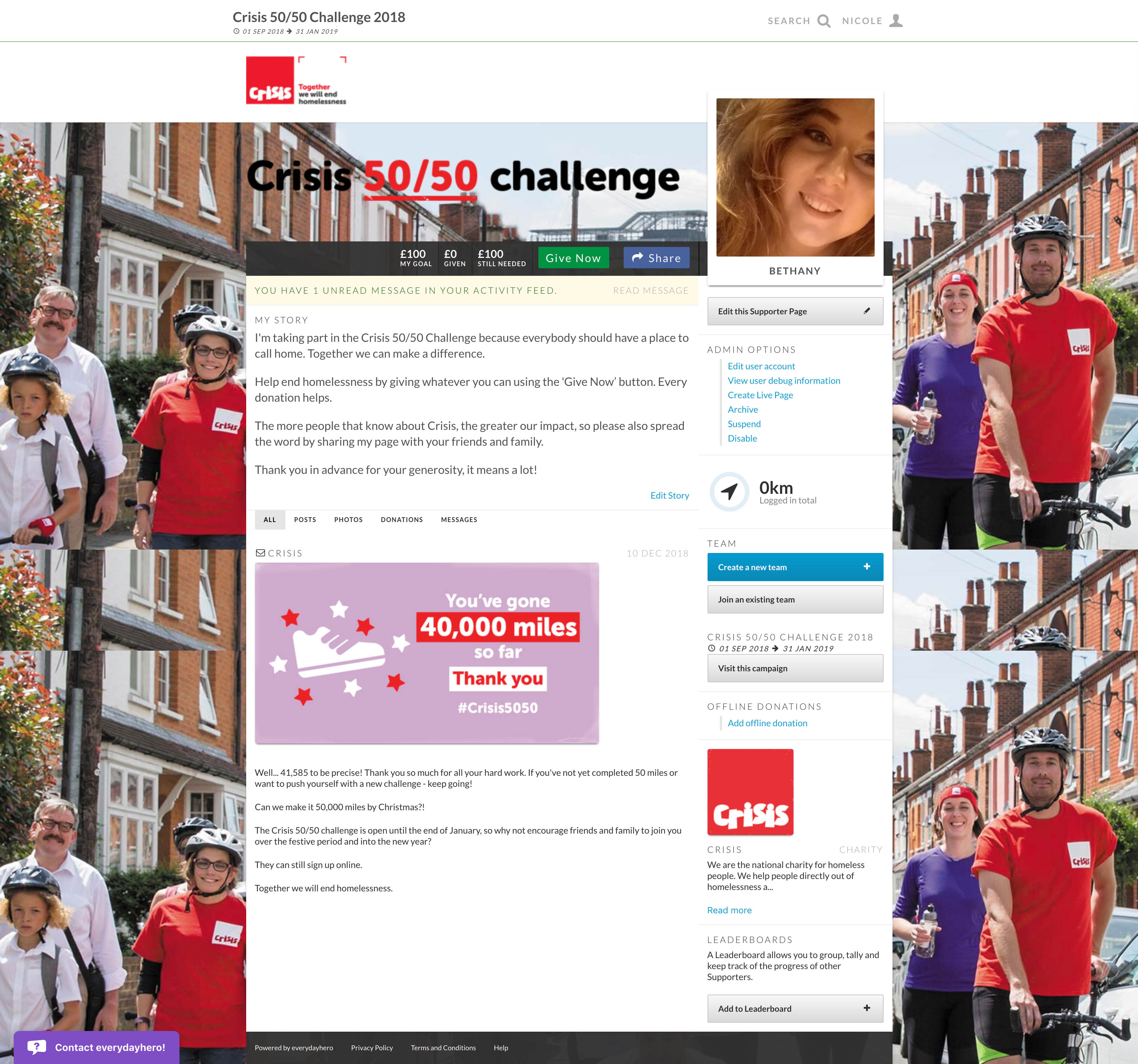 Supporter fundraising page