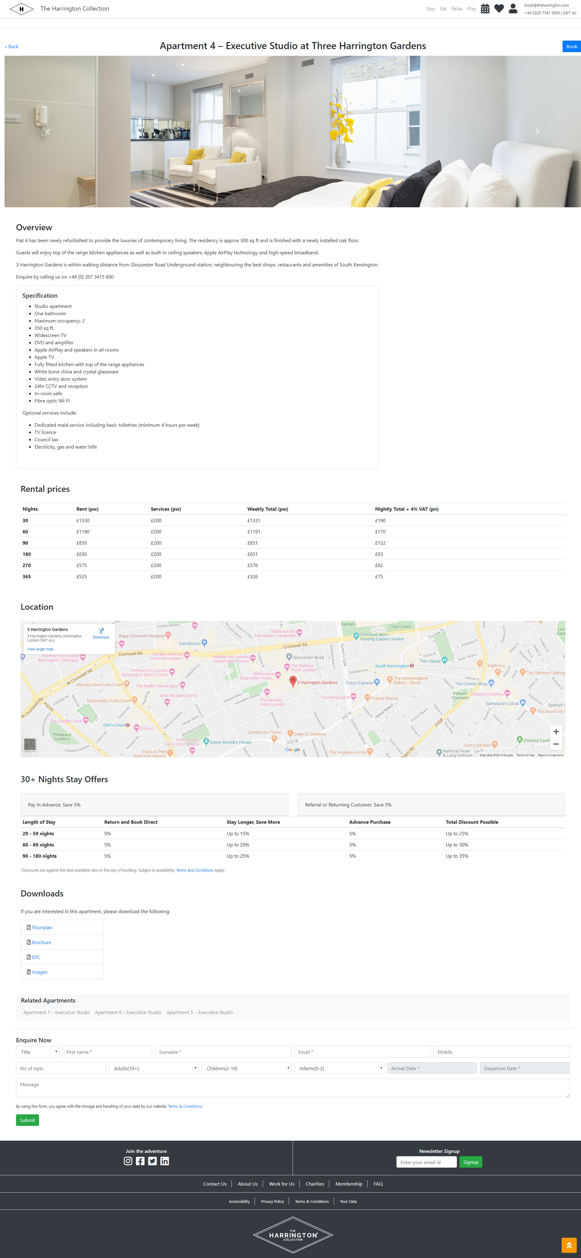 The Harrington apartment page