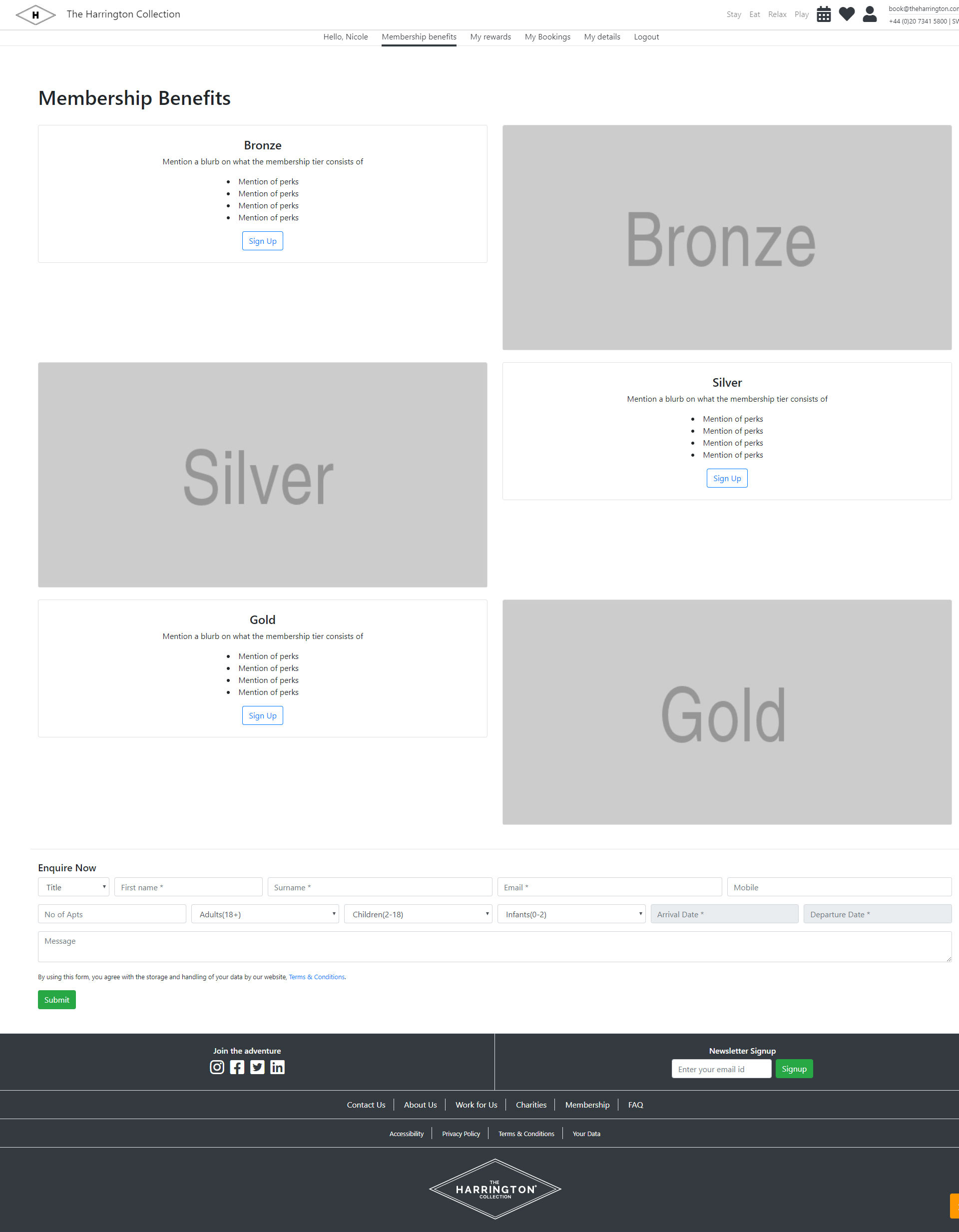 The Harrington membership page