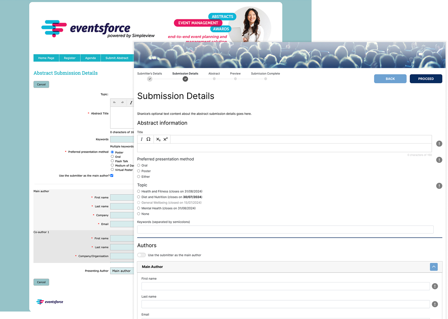 Front-end submission details - previous and new versions