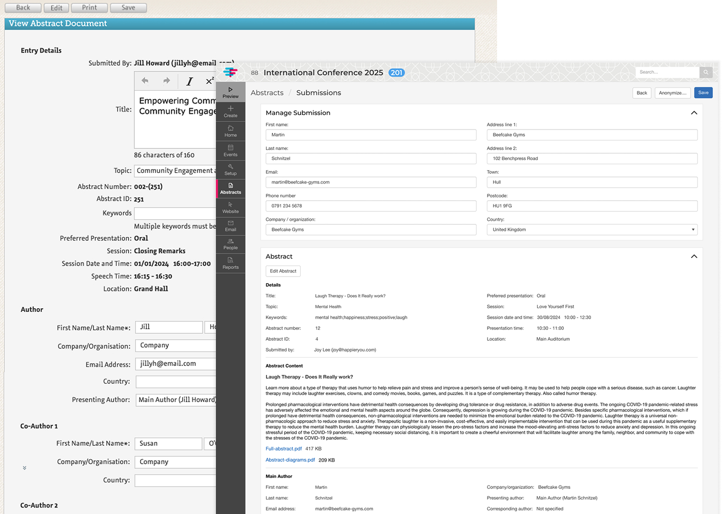 Back-end submission view - previous and new versions