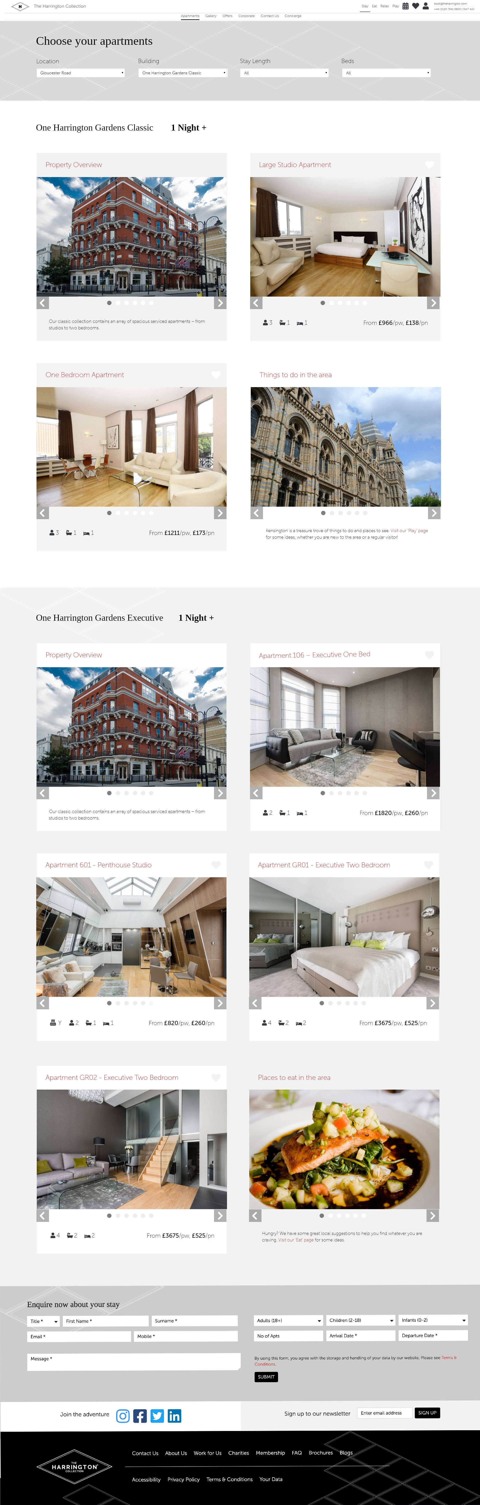 Apartment selection page
